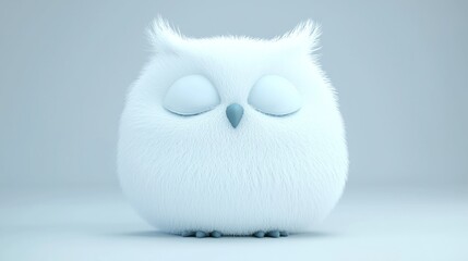 Poster - A Cute White Cartoon Owl with Its Eyes Closed Peacefully