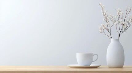 Poster - A white cup and vase with decorative floral stems