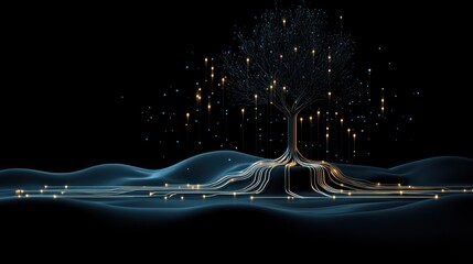 Poster - A digital tree displaying glowing nodes and flowing interconnected lines