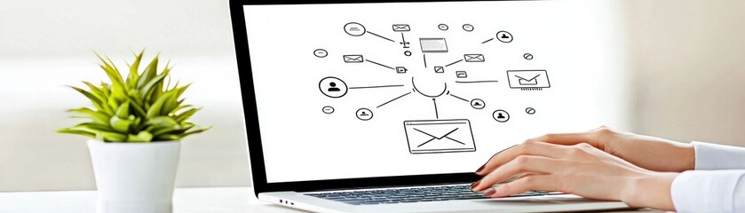 Poster - Person working on a laptop displaying a network diagram clearly