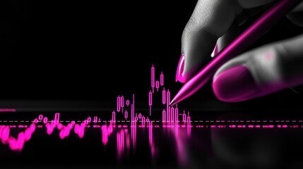 Poster - A hand using a pen to analyze financial market data