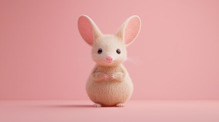 Poster - A cute fluffy mouse stands on a pink seamless background