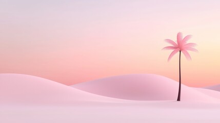 Poster - A Pink Palm Tree Standing Alone In The Desert Landscape
