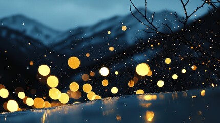 Poster - Glowing lights illuminate a mountainous landscape at nighttime creating ambiance