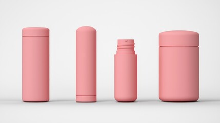 Poster - Four different pink cosmetic containers are presented on a white background