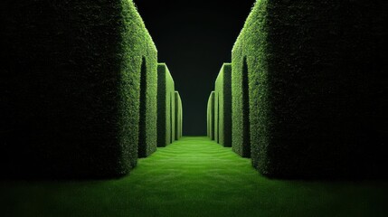 Poster - A green maze with tall hedges and grassy pathway inside