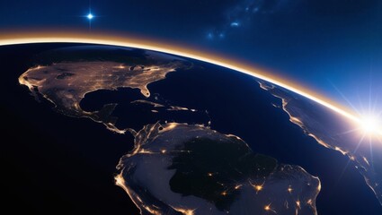 Wall Mural - stunning earth sunrise space view - breathtaking sunrise over earth, showcasing city lights, a vibra