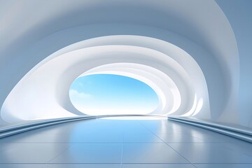 Poster - 白の未来的な空間の建築 インテリアデザイン モダンな構造 幾何学的な要素を持つ廊下と抽象的な背景に明るい空