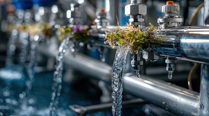 Poster - Water treatment system in action industrial facility closeup view technical environment sustainable practices