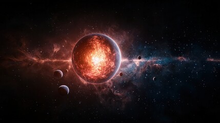 Poster - Exoplanet formation in space a digital illustration of cosmic creation nebula and celestial bodies stunning environment