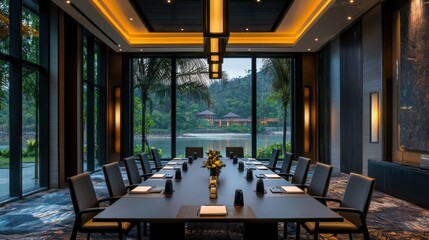 Poster - Modern conference room overlooking a beautiful natural landscape with views