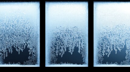 Poster - Three pane window displays beautiful frosty ice crystal formations