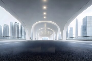 Aufkleber - アーチ型コンクリート構造の未来的な都市景観 未来的な建築と設計が特徴の都会の風景