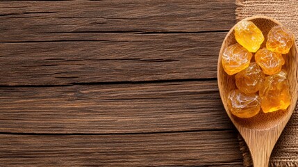 Poster - Wooden Spoon Filled With Sweet Golden Sugar Crystals