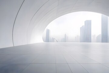 Aufkleber - 白い幾何学的都市景観 近未来的な建築構造の抽象的な背景デザイン