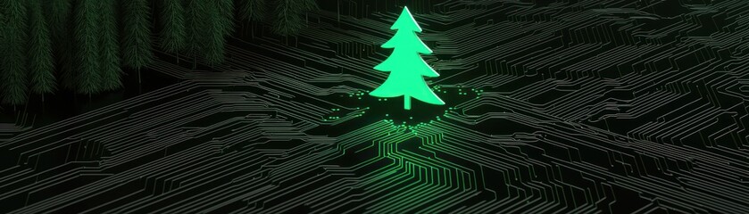 Poster - A glowing tree set on top of a circuit board landscape