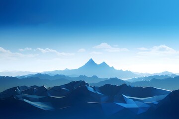 Poster - ピクセル化された青い山々と空 雄大な山岳風景 平和な屋外シーン 旅行と自然の美しさの風景