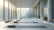 © GROW HIGH - Yoga studio design with nature view and yoga mats for meditation practice