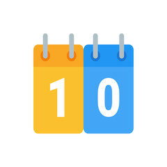 Poster - Illustration of a two page calendar showing the number ten with a yellow and blue color scheme design
