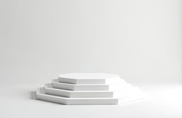 Aufkleber - White octagon shaped product display platform on white background. Geometric shape minimalist design. Ideal for products, presentations, advertising visuals. Clean studio render for branding,