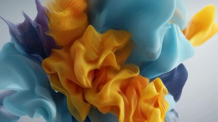 Poster - Elegant silky smooth flowing shapes with yellow and blue color. Abstract morphing and transformation for modern dynamic wallpaper, design element.