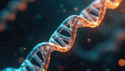 Aufkleber - Close-up illustration of DNA helix structure. Science tech concept. Digital art features vibrant colors, intricate details. Ideal for healthcare medicine science topics. Biology, genetics,