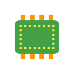 Poster - Illustration of a green circuit board with yellow dots and orange connectors on a white background