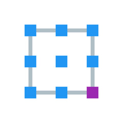 Poster - Grid of blue squares connected by gray lines with one purple square at the bottom right corner of grid