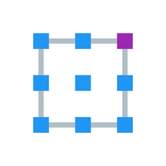 Poster - Illustration of a grid with blue squares connected by gray lines and a single purple square on the top right