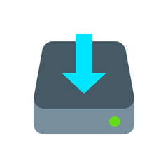 Poster - Illustration of a grey hard drive with a blue arrow pointing downwards and a green light indicator on it