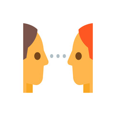 Poster - Two stylized faces facing each other with three dots between them suggesting communication or dialogue
