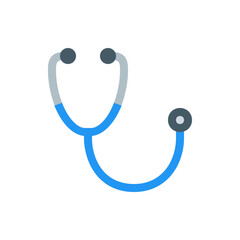 Poster - Illustration of a blue and gray stethoscope with ear pieces and chest piece on a white background