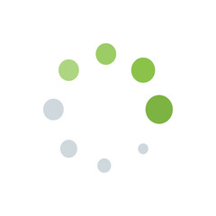 Poster - Circular arrangement of green and gray dots forming a ring on a white background in a simple design