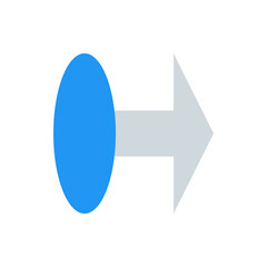 Poster - A blue circle connected to a gray arrow pointing right on a white background in a simple vector graphic