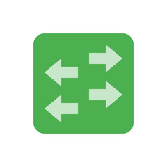 Poster - A green square with rounded corners containing four light green arrows pointing in opposite directions