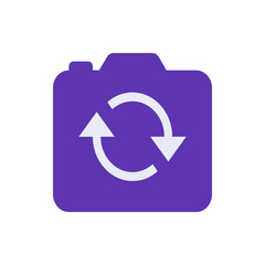Poster - A purple camera icon with a circular arrow pointing left and another pointing right in the center area
