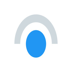 Poster - A simple graphic featuring a blue circle positioned beneath a grey semi circular arc on a white background