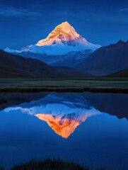 Aufkleber - 夜の星空の下で雪山が湖面に映る息をのむような風景 アルプスの高山反射と静けさを捉えたパノラマ
