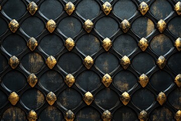 Poster - Elegant black and gold wall decor featuring intricate floral designs in a modern interior setting