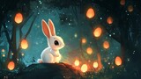 Cute rabbit in a magical forest