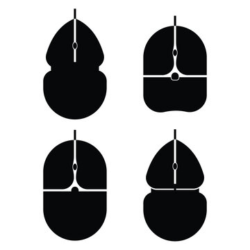  vector silhouette of a computer mouse icon set on a white background.