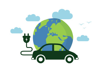  electric car with charging cable on earth background vector illustration