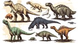 Diverse prehistoric dinosaur illustrations