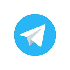 Poster - a white paper paper airplane on a blue circle background symbolizing communication and modern techno