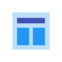 Poster - Illustration featuring a light blue background with a dark blue rectangle and two light blue squares