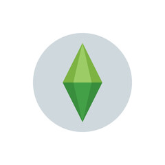 Poster - Illustration of a green plumbob symbol centered on a light gray circular background with soft shadows around it