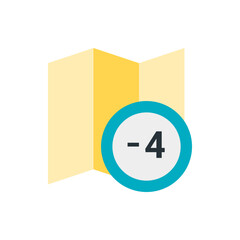 Poster - Illustration of a folded yellow map with a blue circle containing the character minus four symbol