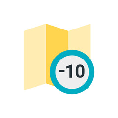 Poster - Yellow folded map with a blue and white circle displaying negative ten in front of the map image shown