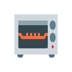 Poster - Illustration of a gray microwave oven with a red light and two gray knobs on the right side showing