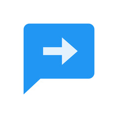 Poster - A blue speech bubble with rounded corners and a white arrow pointing to the right is centered inside